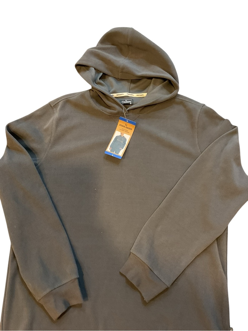 Eddie Bauer Mens Textured Lounge Hoodie Olive Green Long Sleeve Pullover L New